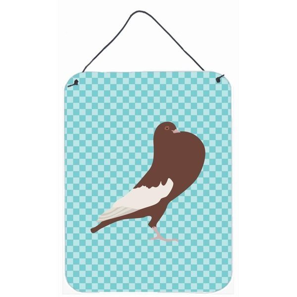English Pouter Pigeon Blue Check Wall or Door Hanging Prints, Carolines Treasures, Mfr#: BB8128DS1216